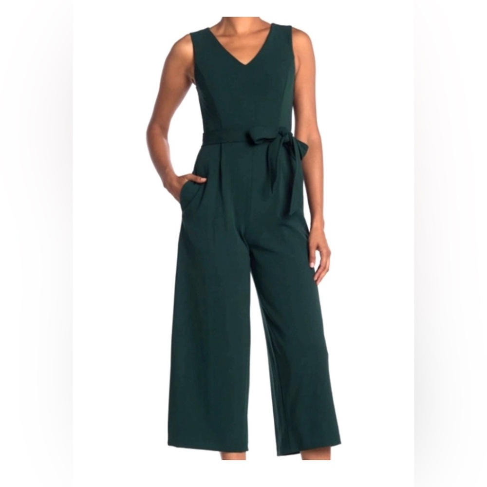 Calvin Klein Womens Emerald Green Wide Leg Sleeveless Tie Waist Jumpsuit Size 10